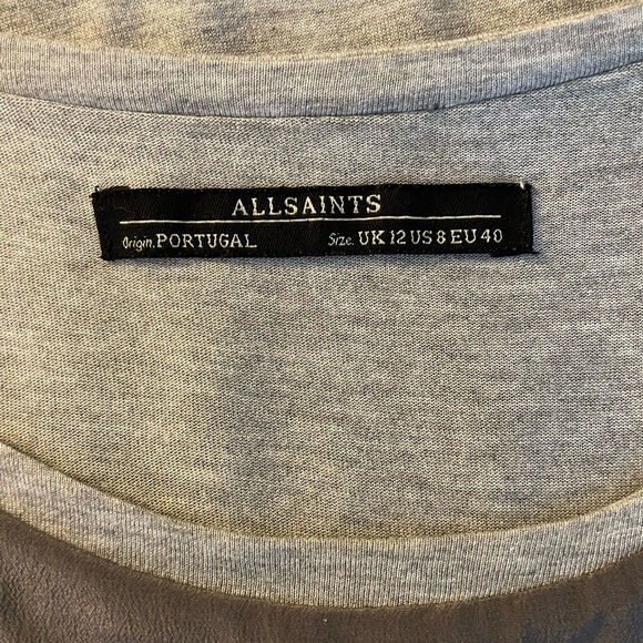 All Saints Scoop Neck Graduated Length Gray Dress Silk Top Jersey Skirt Size 8 - Picture 6 of 10